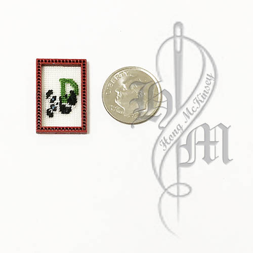 Petit point Panda with Name Initial D w/ Red wooden frame - Click Image to Close
